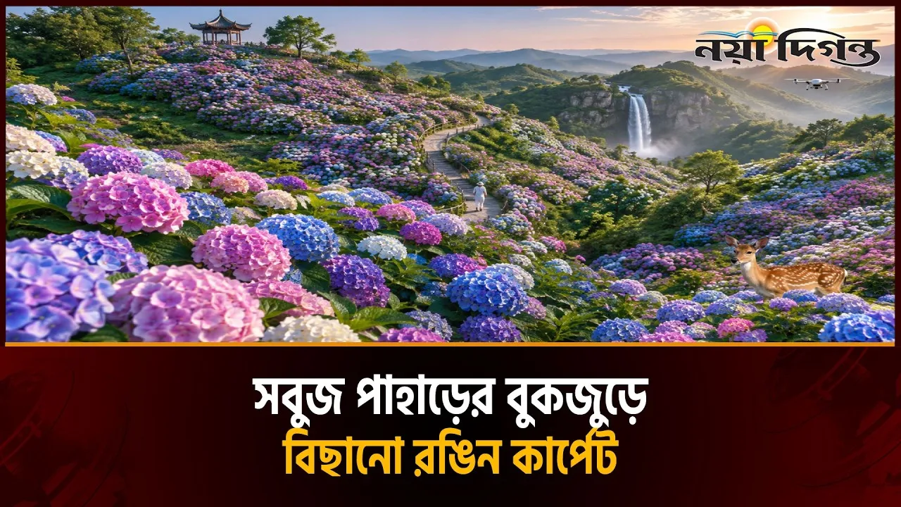 চীনের গুইঝোর পাহাড়জুড়ে হাইড্রেনজিয়ার রঙিন উৎসব