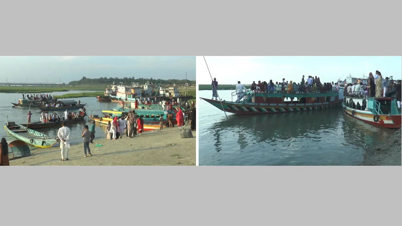ঈদের আনন্দে যমুনা সেতুর পূর্বপাড়ে বিনোদনপ্রেমিদের ঢল