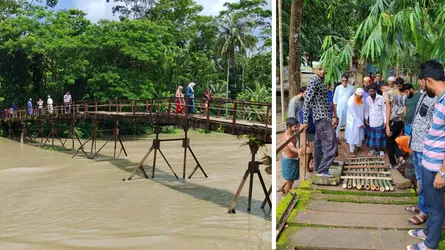 ঝালকাঠির কাঁঠালিয়ায় স্বেচ্ছাশ্রমে ঝুঁকিপূর্ণ সেতু মেরামত