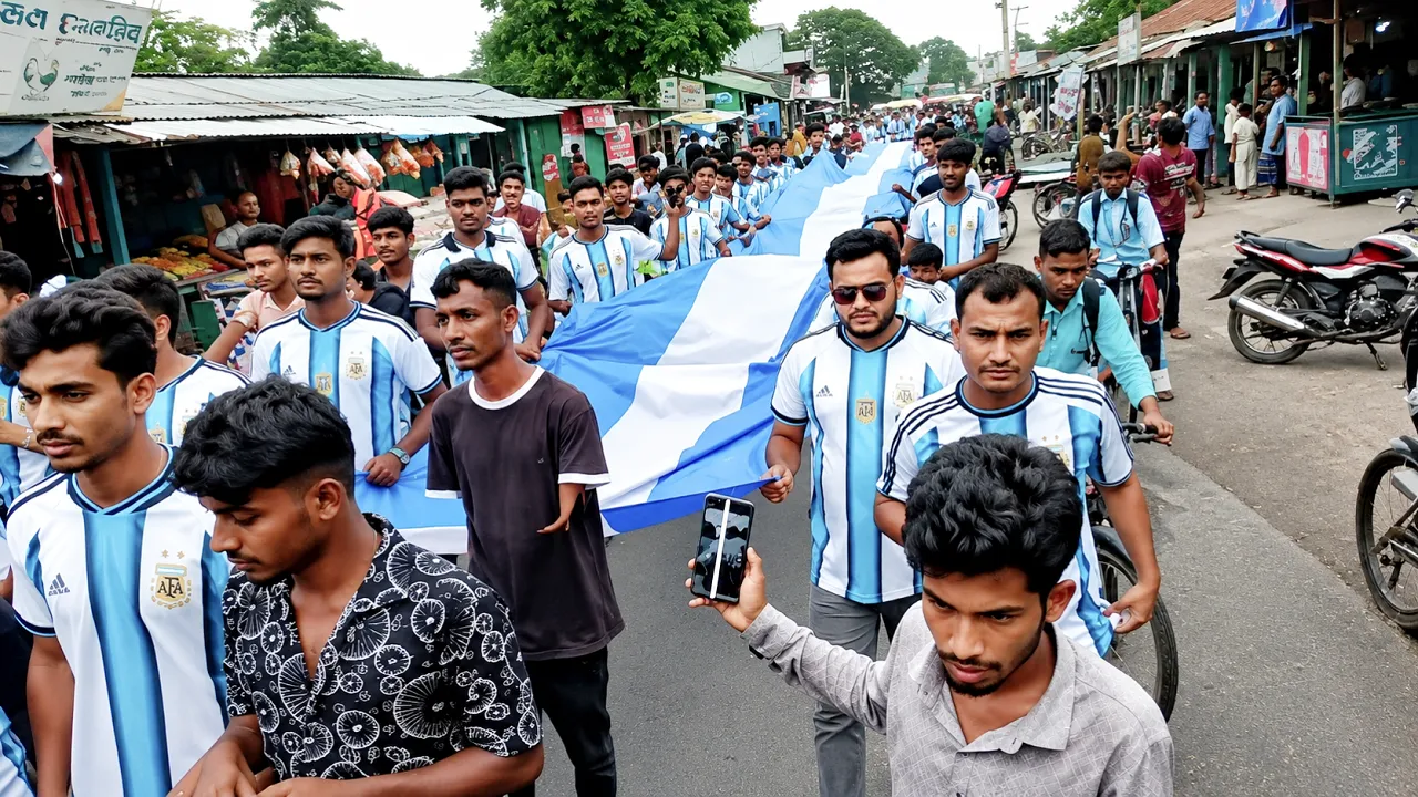 খানসামায় আর্জেন্টিনা ভক্তদের ৭ শ’ ফুট দীর্ঘ পতাকায় ব্যতিক্রমী র‍্যালি
