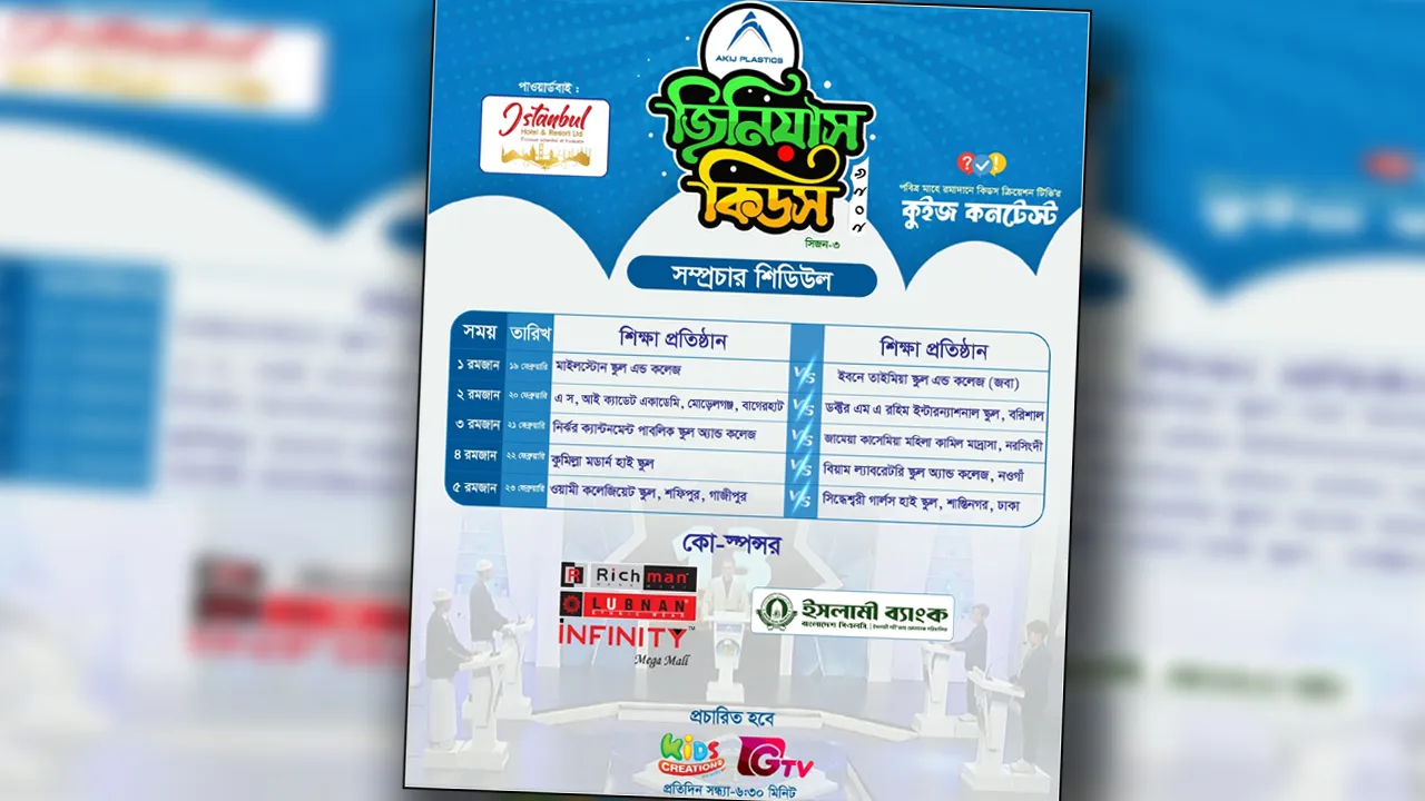 রমজানে শুরু হচ্ছে ‘জিনিয়াস কিডস সিজন-৩’, প্রতিদিন সন্ধ্যায় সম্প্রচার
