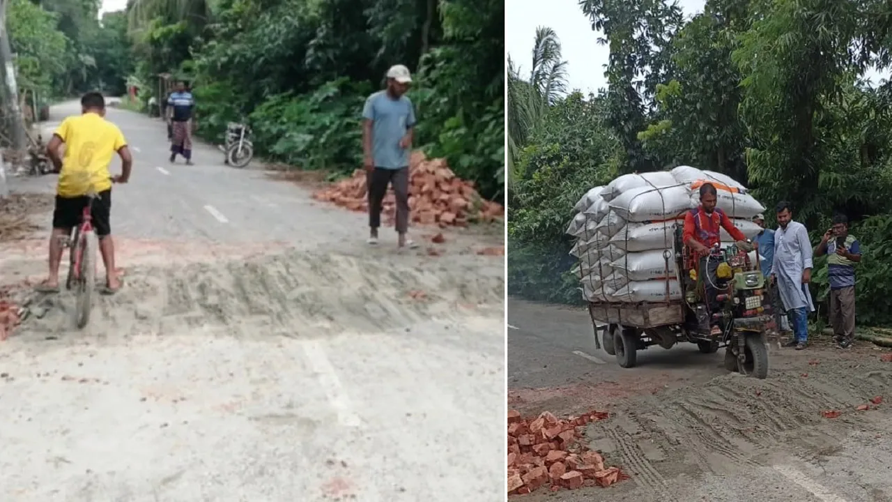 লোহাগড়ায় অতিবৃষ্টিতে সড়কে ধস, সাড়ে ৪ ঘণ্টা পর যানবাহন চলাচল শুরু