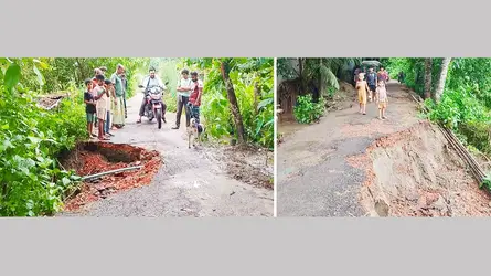 প্রবল বৃষ্টিতে ভেঙে গেছে হিজুলিয়া সড়ক, ভোগান্তিতে ৫ গ্রামের মানুষ