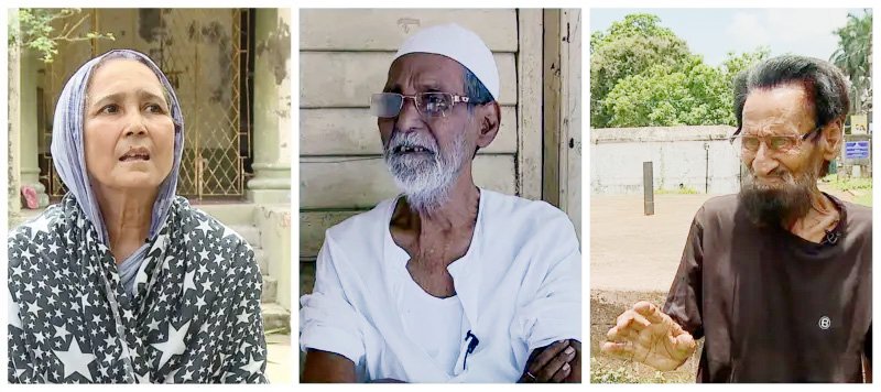 মীর জাফরের তিন বংশধর : বাঁদিক থেকে - সৈয়দা তারাৎ বেগম, সৈয়দ মুহাম্মদ বাকের আলি মির্জা, &#x27;ছোটে নবাব&#x27; সৈয়দ মুহাম্মদ রাজা আলি মির্জা