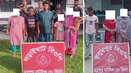 মহেশপুর সীমান্তে অবৈধভাবে ভারতে প্রবেশের চেষ্টাকালে ৯ জনকে আটক বিজিবির
