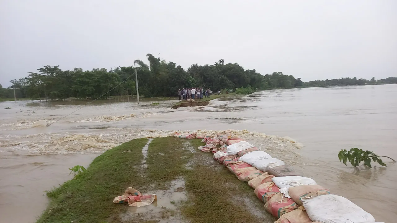 মৌলভীবাজারে মনু নদীর বাঁধ ভেঙে প্লাবিত ৪ গ্রাম