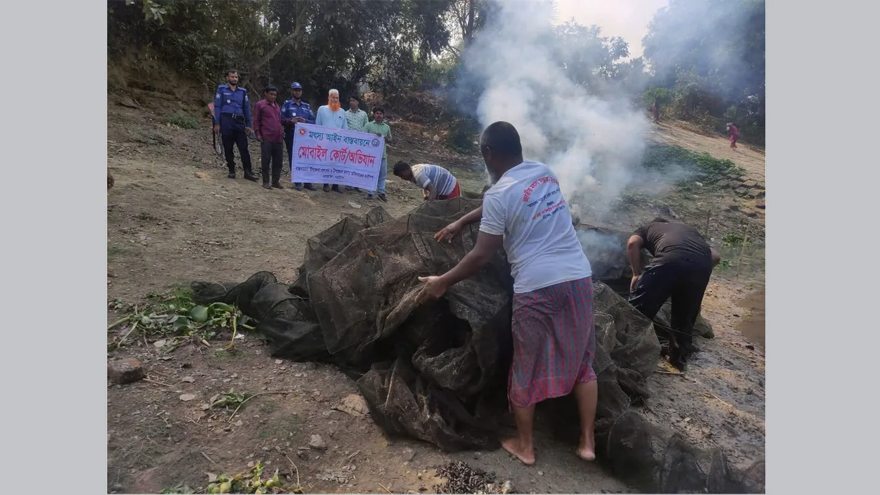 নলডাঙ্গায় ৩টি মৎস্য অভয়াশ্রমে অভিযান, ৬৪টি অবৈধ জাল ধ্বংস