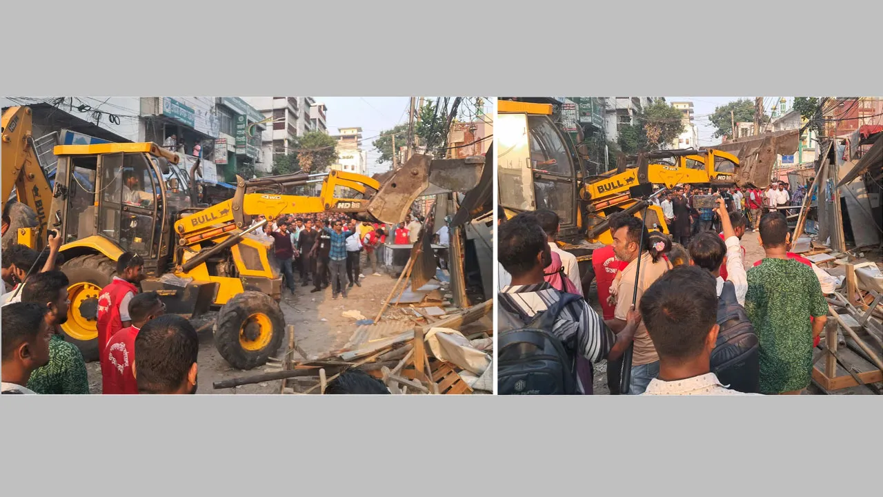 নারায়ণগঞ্জে যানজট নিরসনে ফুটপাতের অবৈধ দখলদার উচ্ছেদ