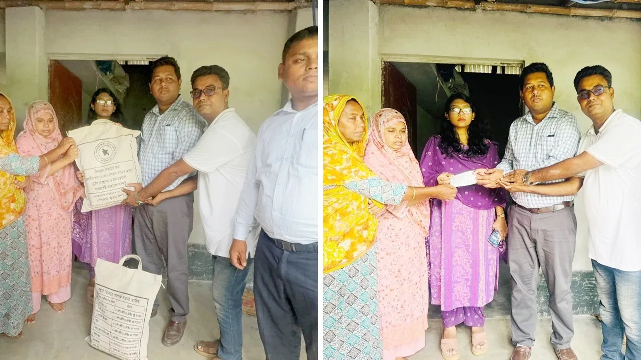 সিংড়ায় দুর্বৃত্তদের হাতে নিহত অটোচালকের পরিবারকে অর্থ ও খাদ্য সহায়তা প্রদান