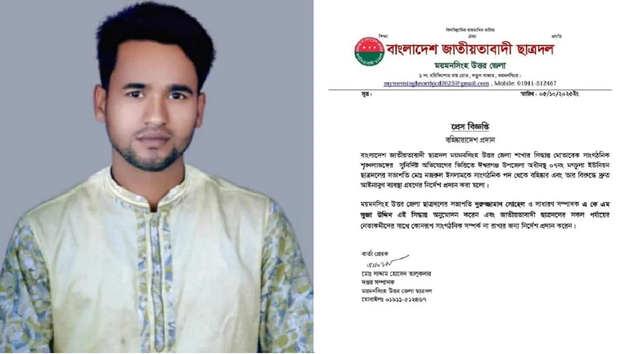 ঈশ্বরগঞ্জে রিকশাচালক হত্যায় জড়িত থাকার অভিযোগে ছাত্রদল নেতা বহিষ্কার