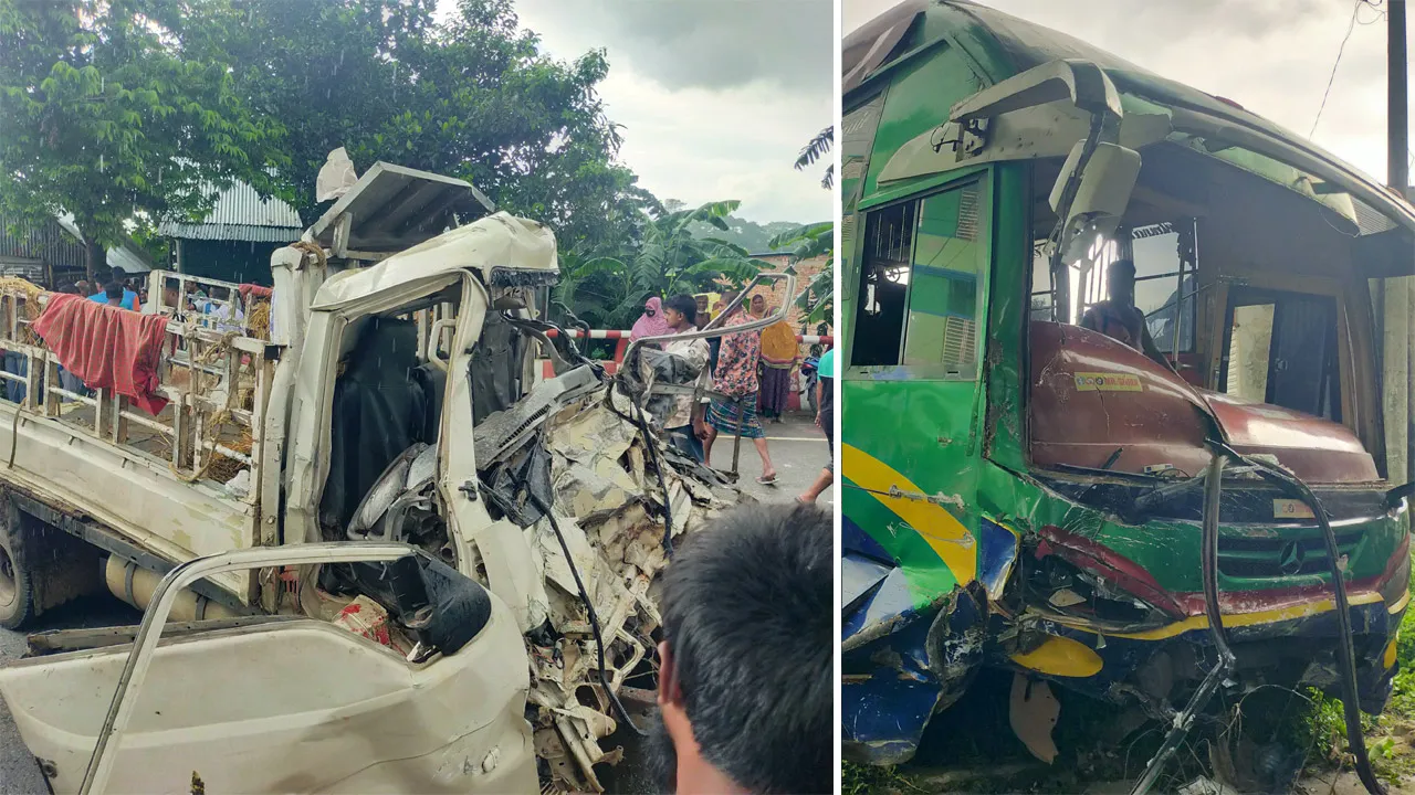 পাকুন্দিয়ায় বাস ও গরুবোঝাই পিকআপের সংঘর্ষে নিহত ৩, আহত ২