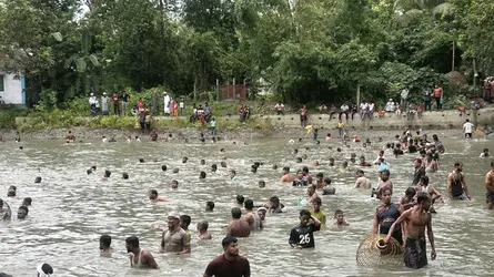 নাঙ্গলকোটে পলো দিয়ে মাছ ধরার উৎসব
