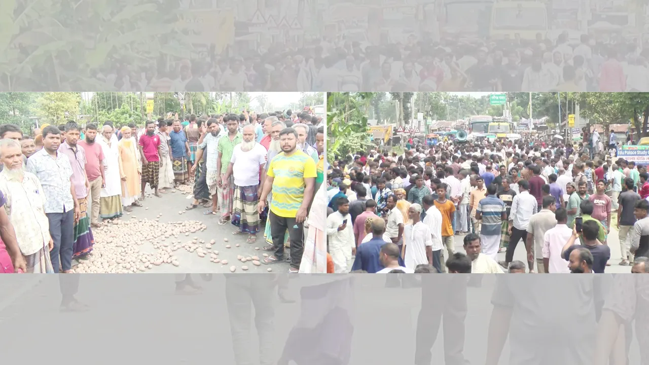 রংপুরে হিমাগার ভাড়া কমানোর দাবিতে আলু ফেলে মহাসড়ক অবরোধ