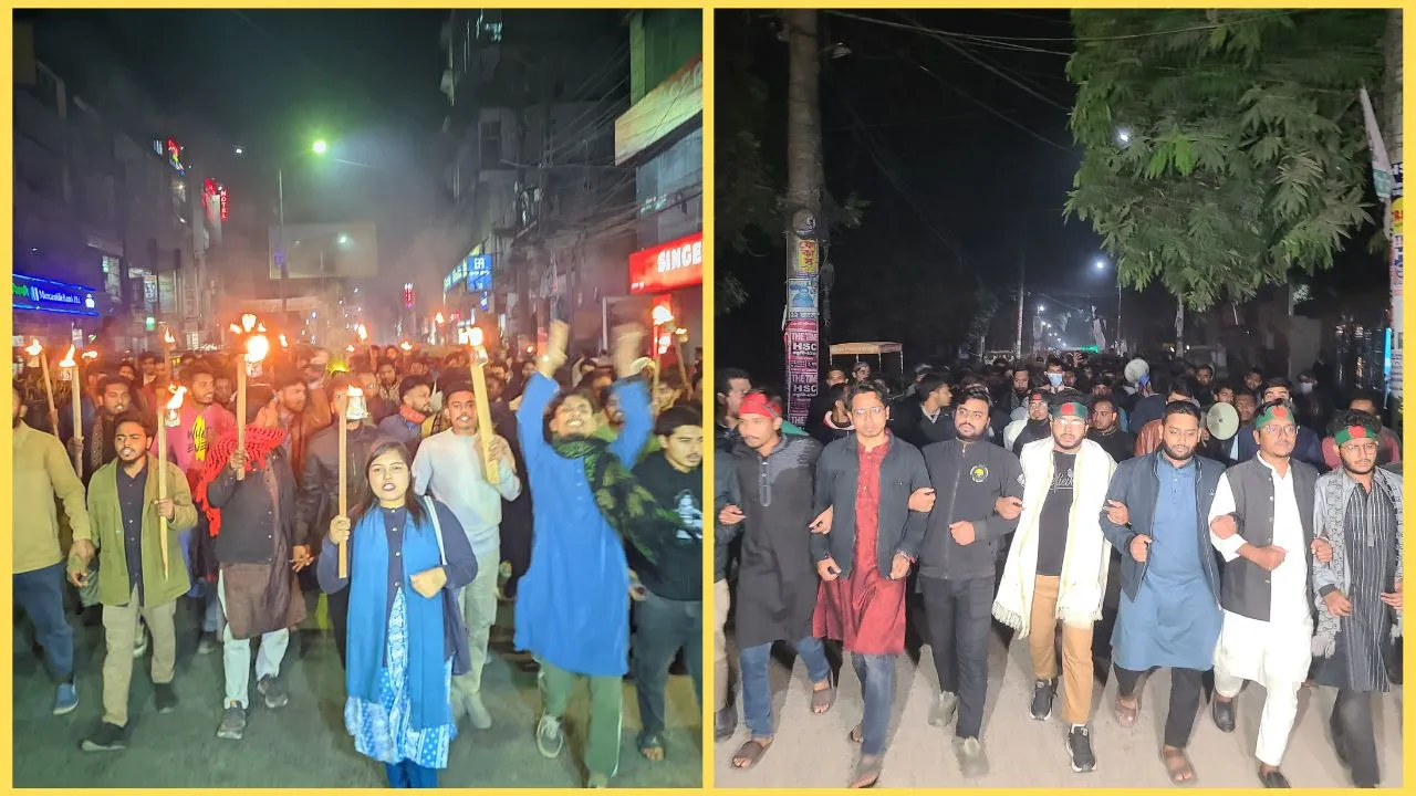 রংপুরে ওসমান হাদির ওপর হামলার প্রতিবাদে মশাল মিছিল ও বিক্ষোভ