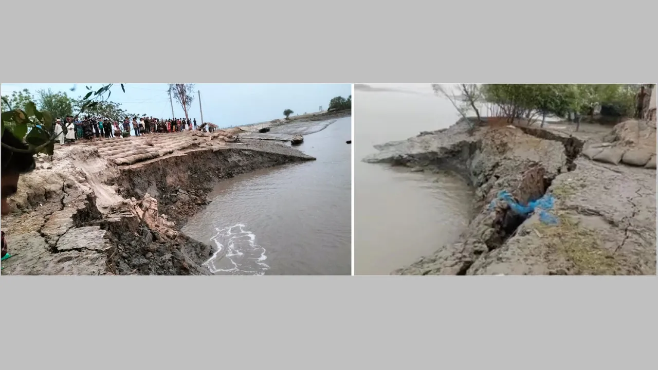 আশাশুনিতে পাউবো’র বেড়িবাঁধে ভাঙন, আতঙ্কিত এলাকাবাসী