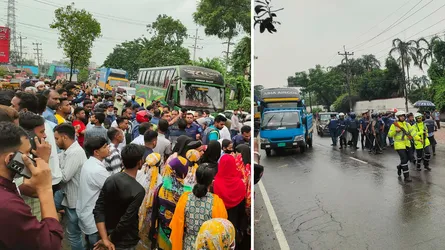 সোনারগাঁওয়ে বেতনের দাবিতে মহাসড়ক অবরোধ : টিয়ারশেল নিক্ষেপ, লাঠিচার্জ