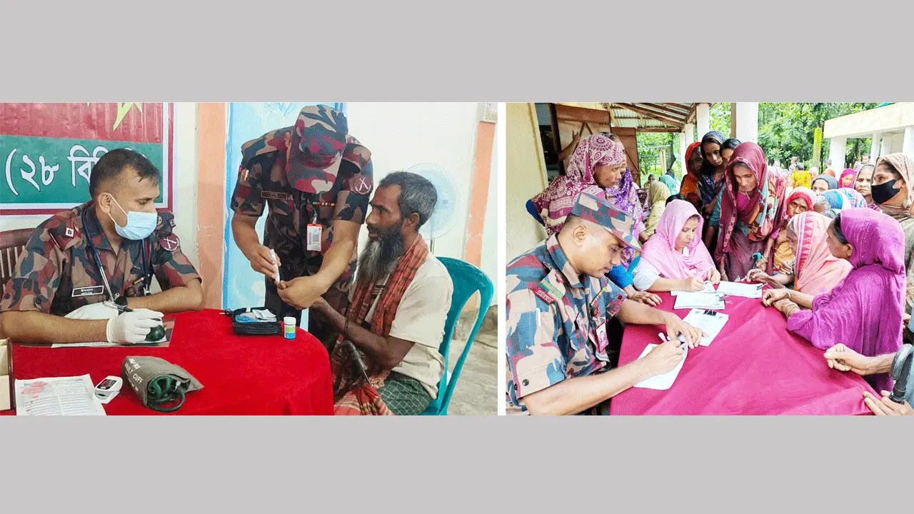সুনামগঞ্জের ৫ শতাধিক নারী-পুরুষের মাঝে বিজিবির ফ্রি চিকিৎসা ও ওষুধ প্রদান