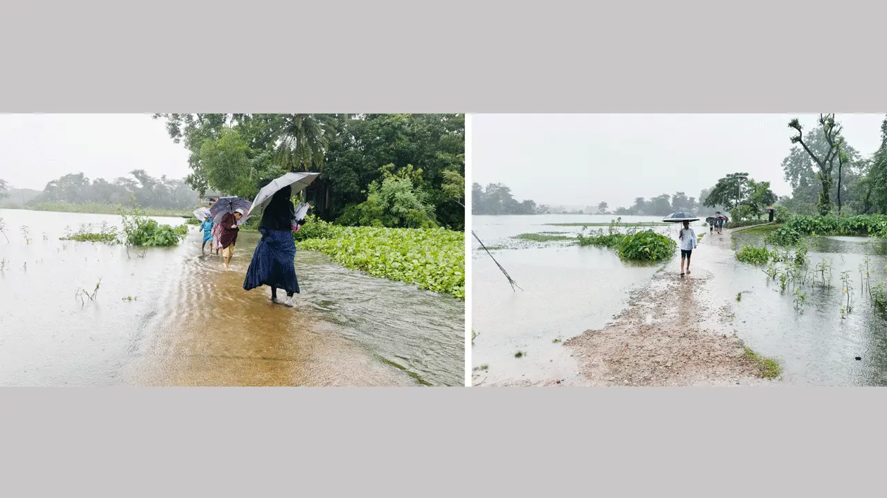 পাহাড়ি ঢলে দোয়ারাবাজারে বাড়ছে পানি, পুকুর তলিয়ে যাওয়ার শঙ্কায় মাছ চাষিরা