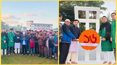 বিজয় দিবসের প্রথম প্রহরে দোয়ারাবাজার প্রশাসনের পুষ্পস্তবক অর্পন ও তোপধ্বনি