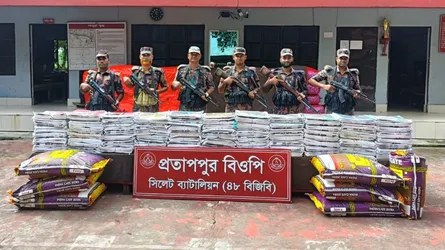 সিলেট সীমান্তে চোরাই পণ্যের বড় চালান আটক বিজিবির