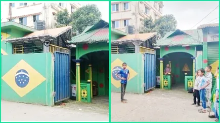 ফুটবলপ্রেমের অনন্য নিদর্শন, সিলেটে নজর কাড়ছে ‘ব্রাজিল বাড়ি’