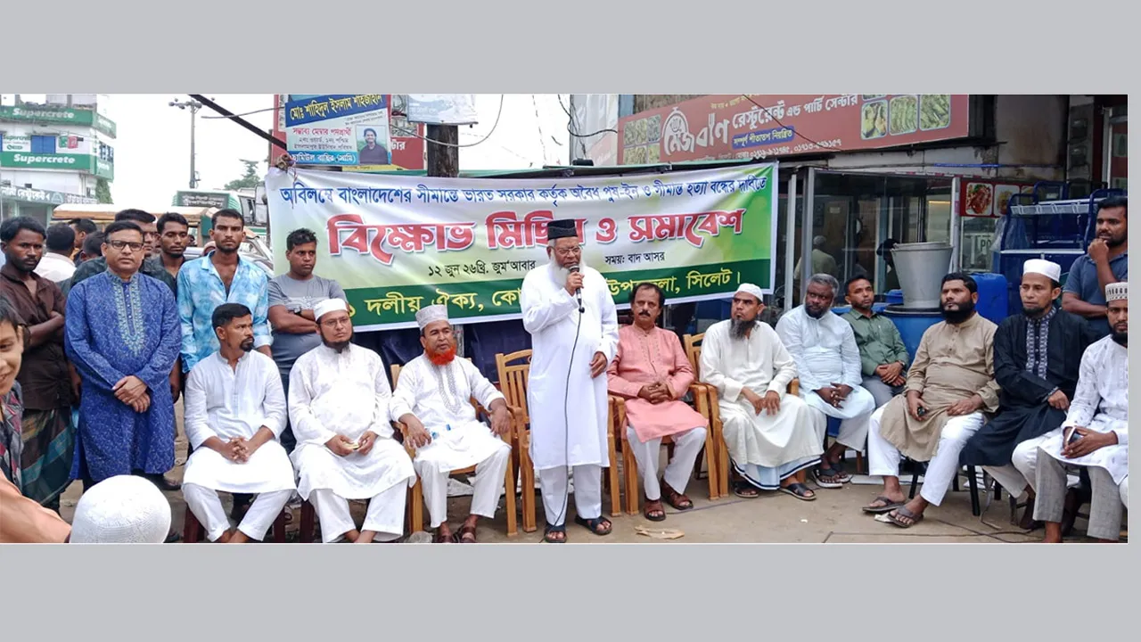 পুশইন ও সীমান্ত হত্যার প্রতিবাদে সিলেটের ৬ উপজেলায় ১১ দলের বিক্ষোভ