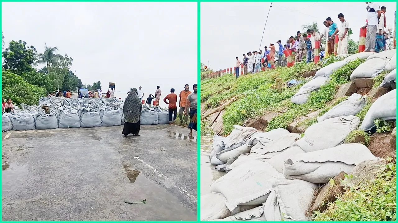 যমুনা নদীর ভাঙনে সড়কে ধস, ঢাকা-তারাকান্দী মহাসড়কে যান চলাচল বন্ধ