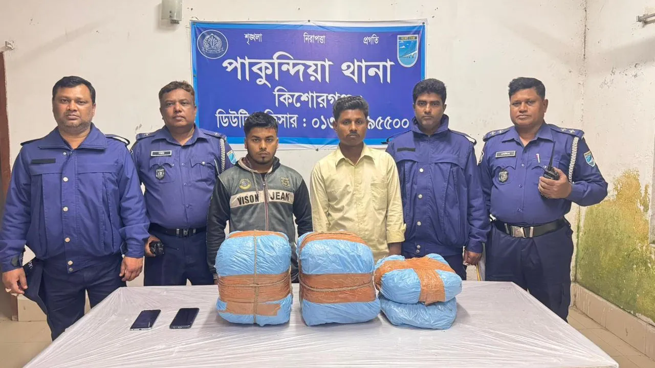পাকুন্দিয়ায় ১০ কেজি গাঁজাসহ গ্রেফতার ২