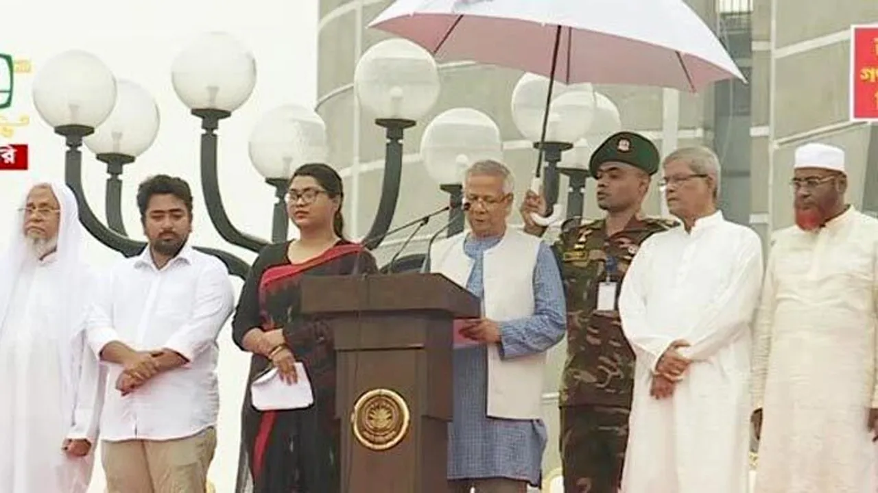 জুলাই ঘোষণাপত্র পাঠ করছেন প্রধান উপদেষ্টা