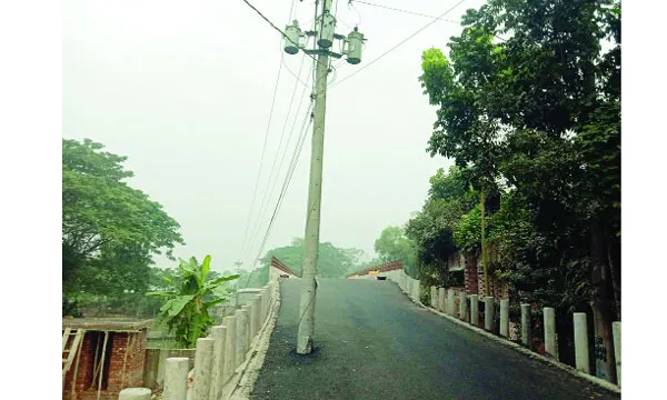 সড়কের মধ্যেই খুঁটি রেখে কার্পেটিং