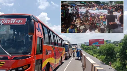 আসন বিন্যাসের প্রতিবাদে ভাঙ্গায় মহাসড়ক অবরোধ, যানচলাচল বন্ধ