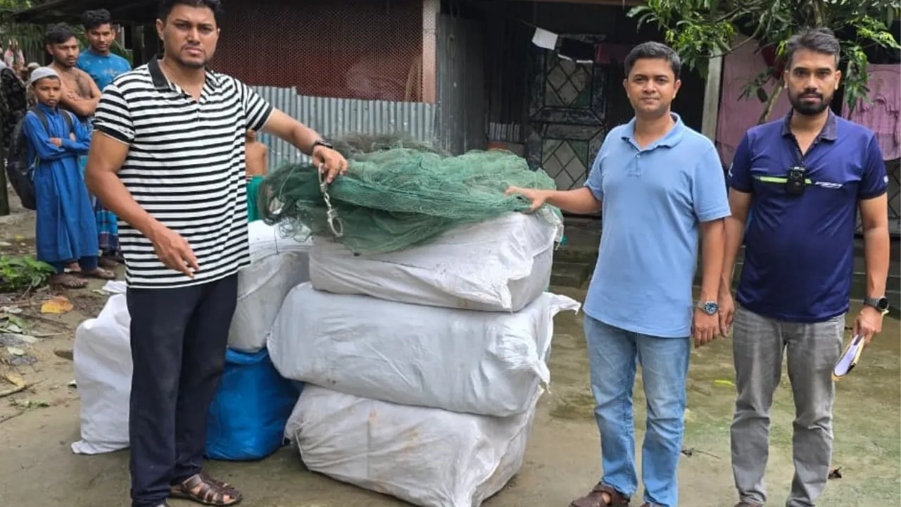 ভূরুঙ্গামারীতে ৩ হাজার মিটার চায়না দুয়ারি জাল জব্দ