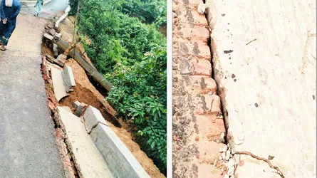 লংগদুতে সদ্য নির্মিত সড়ক ধসে পড়ল হালকা বৃষ্টিতে