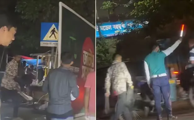 ব্যাগ ছিনতাইয়ের পর চাপাতি হাতে পুলিশের সামনে দিয়ে চলে গেল ছিনতাইকারী