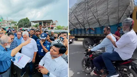 যানজটে আটকা পড়ে মোটরসাইকেলে সরাইল বিশ্বরোড পরিদর্শনে সড়ক উপদেষ্টা