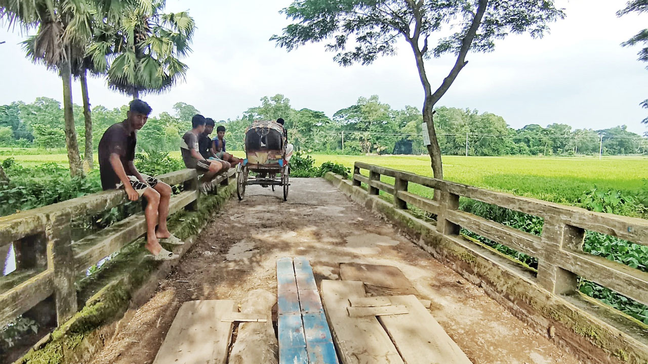কাঠের পাটাতন বিছানো সেতু