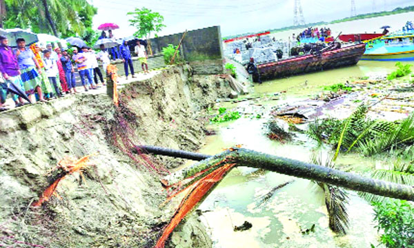 ভাঙনে বিলীন হওয়া শরীয়তপুরে পদ্মা সেতু রক্ষা বাঁধের ১৫০ মিটার এলাকা