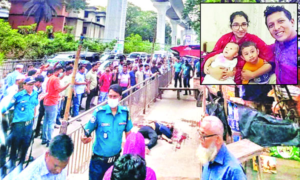 মেট্রোরেলের বিয়ারিং প্যাড পড়ে নিহত আবুল কালাম; ইনসেটে স্ত্রী ও দুই সন্তানের সাথে তার এই ছবি এখন শুধুই স্মৃতি : নয়া দিগন্ত