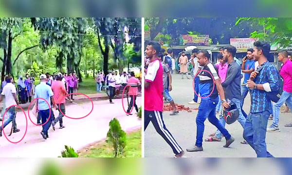 ইসলামী বিশ্ববিদ্যালয়ে ছাত্রদল ও ছাত্রশিবিরের উত্তেজনার মধ্যে অস্ত্র হাতে মহড়া দিতে দেখা যায়  : নয়া দিগন্ত