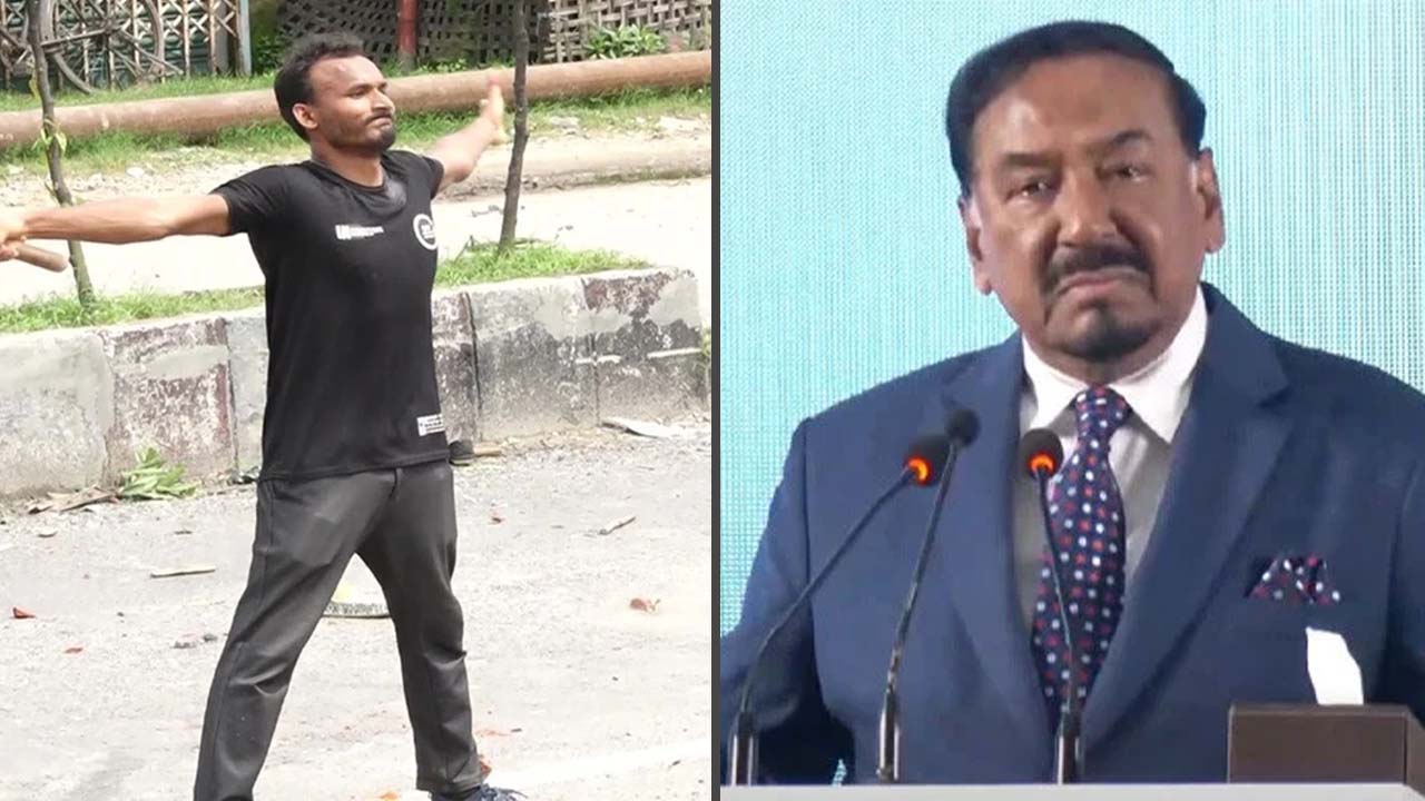 শহীদ আবু সাঈদ (বাঁয়ে) ও ভারপ্রাপ্ত রাষ্ট্রপতি মেজর (অবসরপ্রাপ্ত) হাফিজ উদ্দিন আহমদ