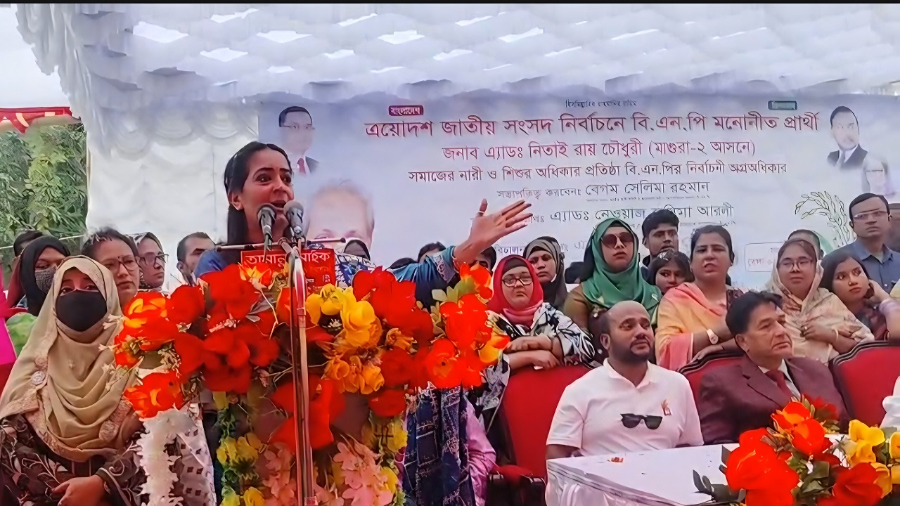 মাগুরায় পিতার পক্ষে ধানের শীষে ভোট চাইলেন নিপুণ রায় চৌধুরী