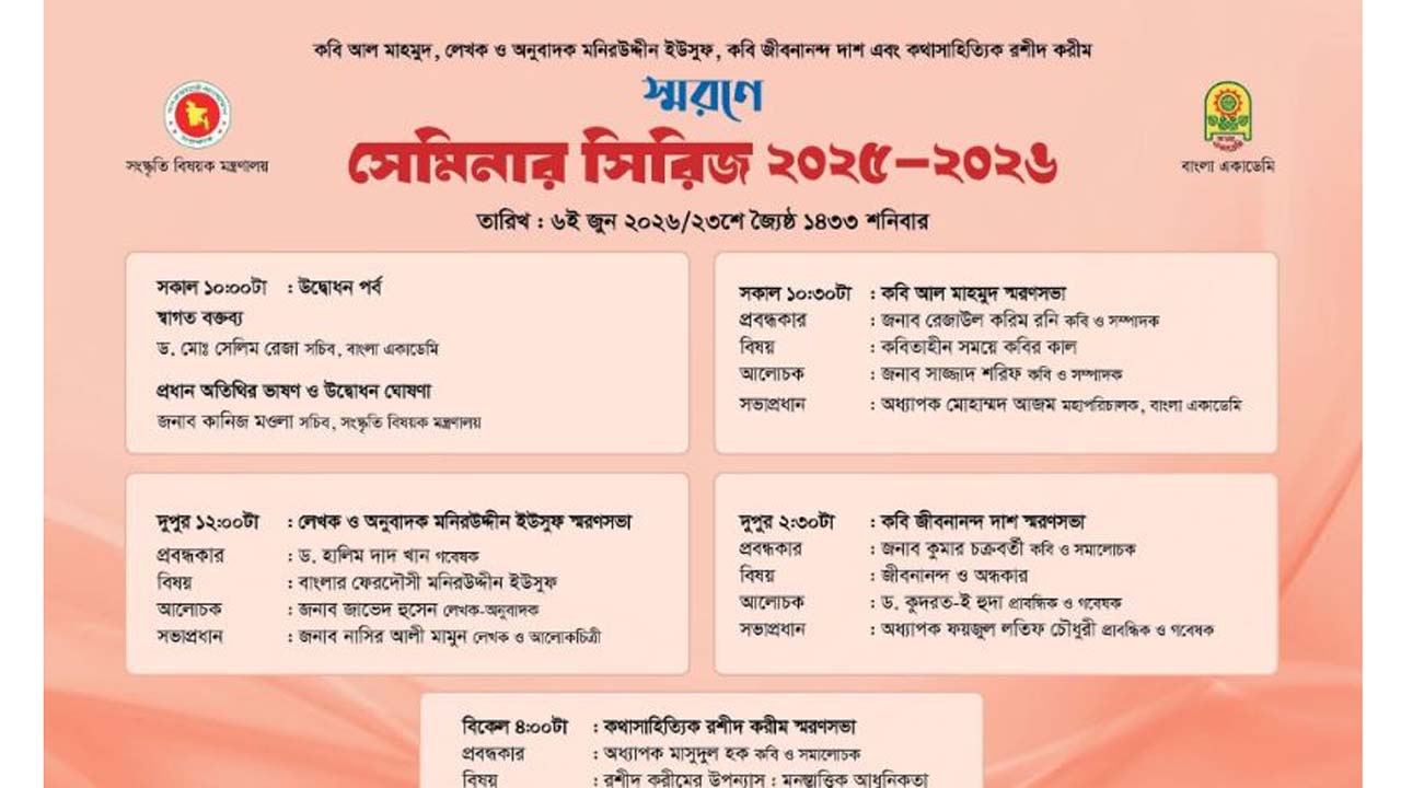 জীবনানন্দ, আল মাহমুদ, মনিরউদ্দীন ইউসুফ ও রশীদ করীম স্মরণে সেমিনার