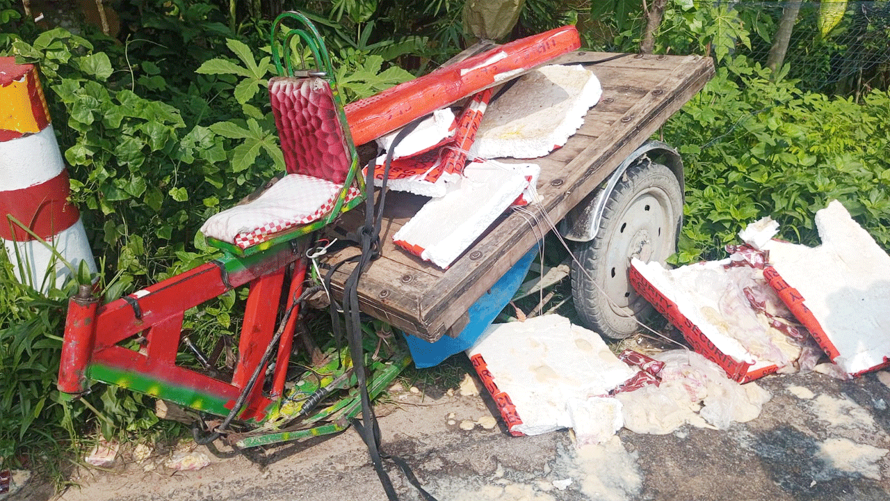 দুর্ঘটনাকবলিত ব্যাটারিচালিত অটোরিকশাটি