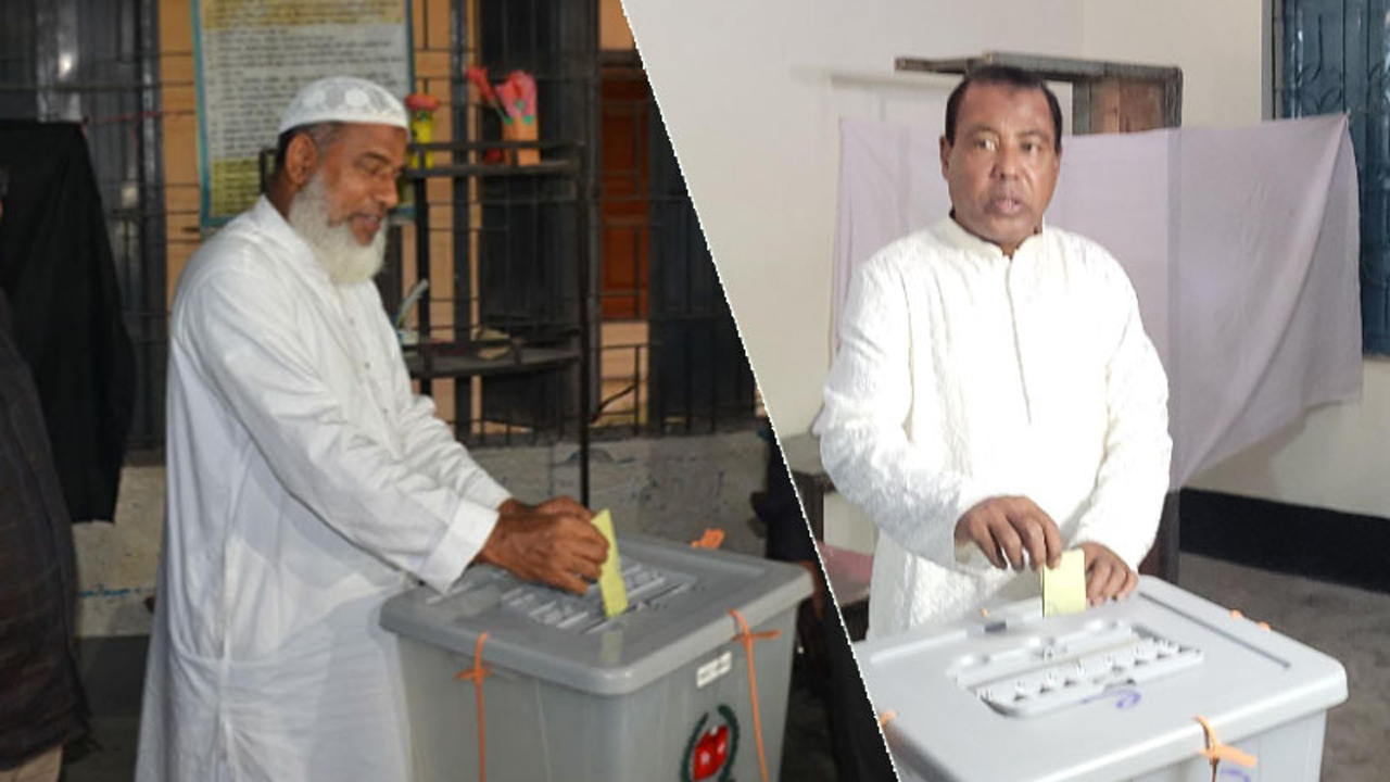 সকালে নিজ নিজ কেন্দ্রে ভোট দেন জামায়াত প্রার্থী আবিদুর রহমান সোহেল ও বিএনপির প্রার্থী রেজাউল করিম বাদশা