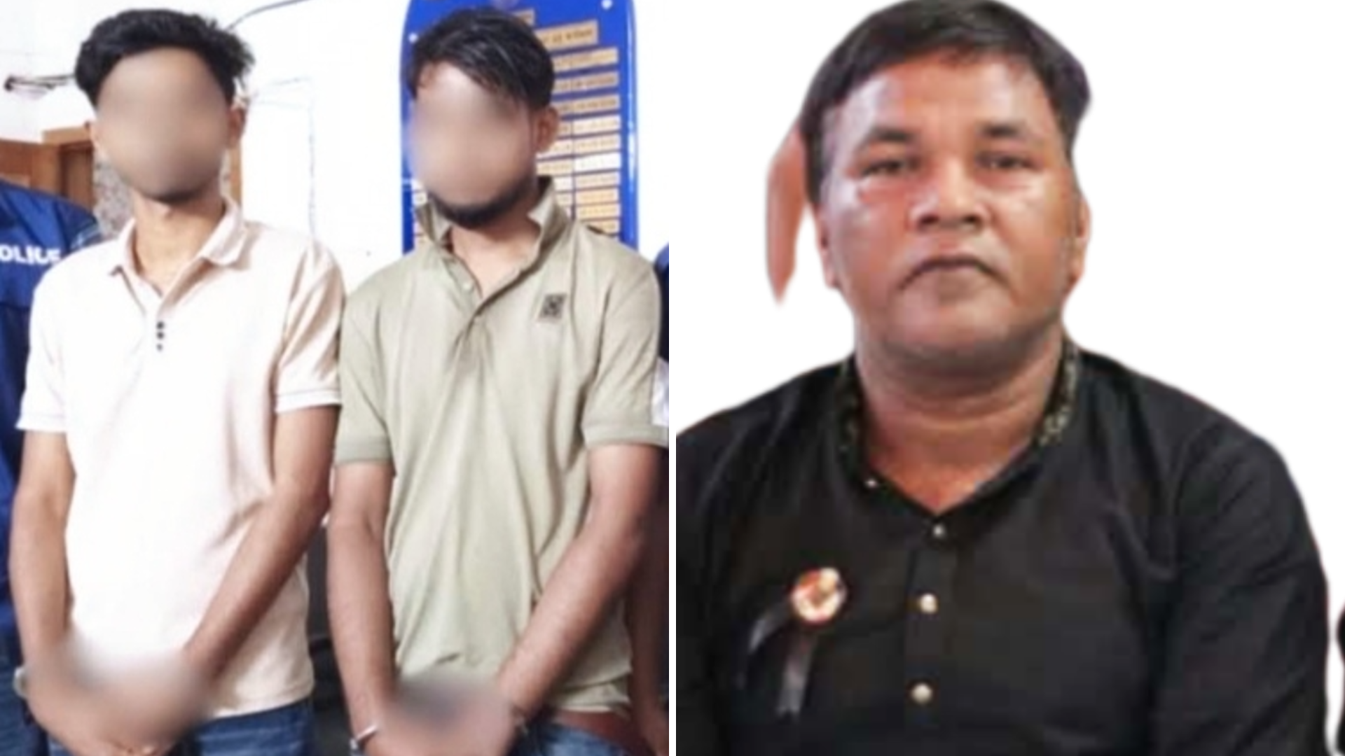 ডানে ছাত্রলীগ কর্মী সাগর ও রাকিবুল এবং ডানে আওয়ামী লীগ নেতা জসীম উদ্দীন
