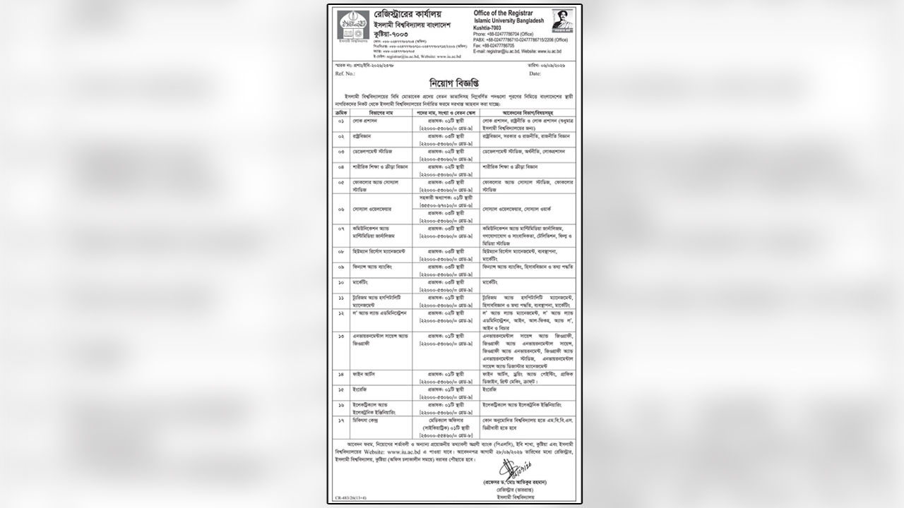 ইবিতে ৩৫ পদে নিয়োগ, আবেদন ২৮ সেপ্টেম্বর পর্যন্ত