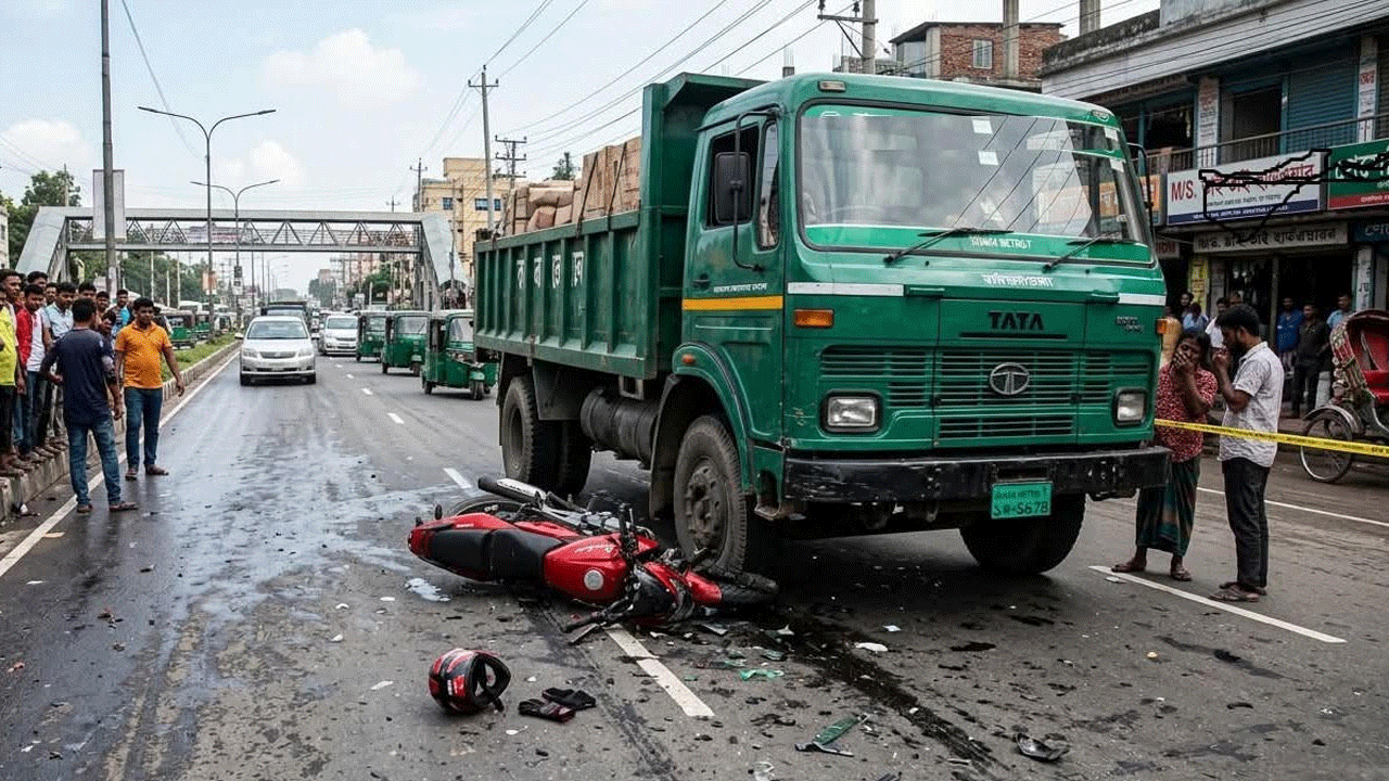 ট্রাক ও মোটরসাইকেল সংঘর্ষ