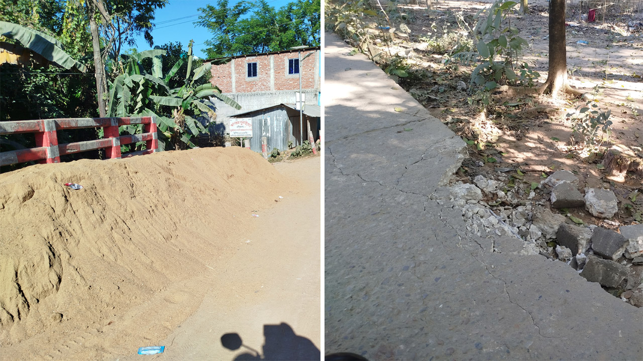 বালুখেকোদের কারণে রাস্তায় ভাঙন