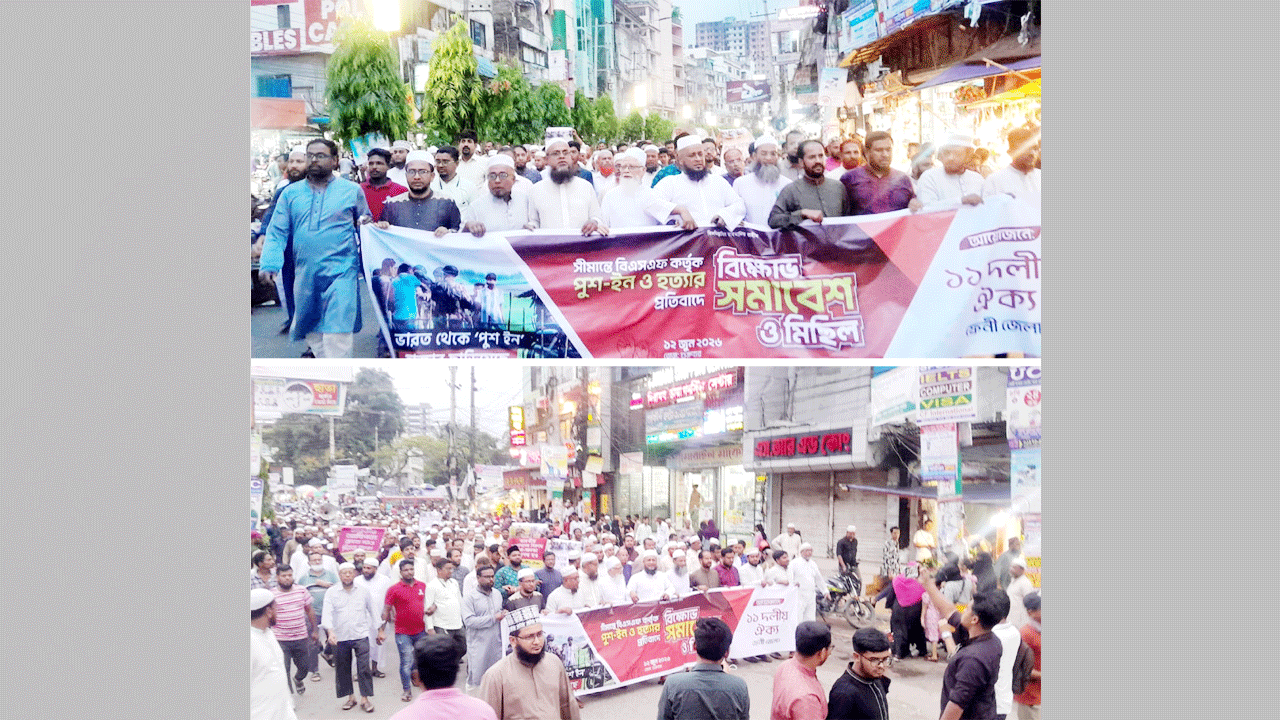 পুশইন ও সীমান্ত হত্যার ১১ দলীয় ঐক্যের বিক্ষোভ