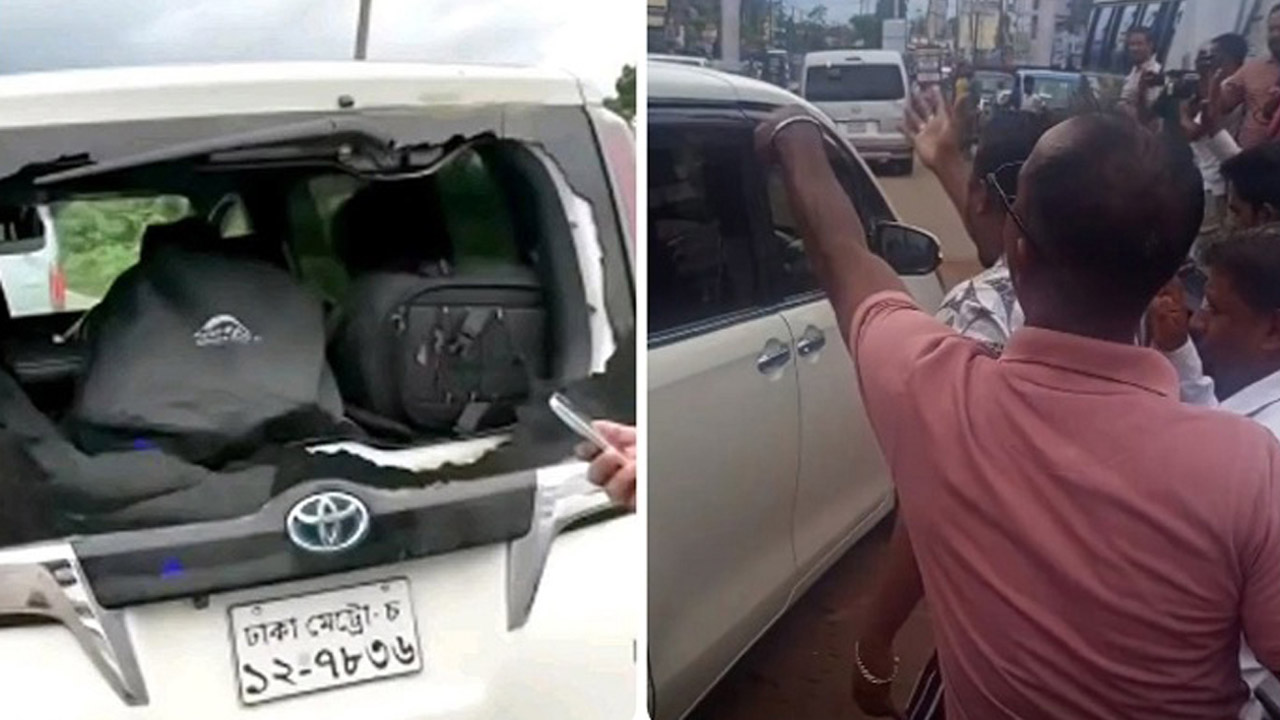 হামলায় ভাংচুরকৃত গাড়ি